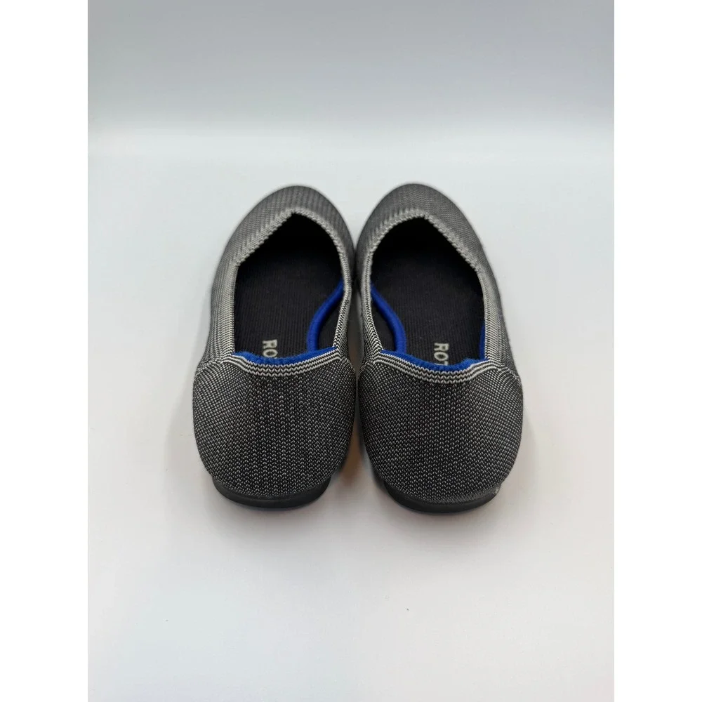 Rothy's Black White Herringbone Round Toe Flats Knit Shoes Women's Sz 7.5